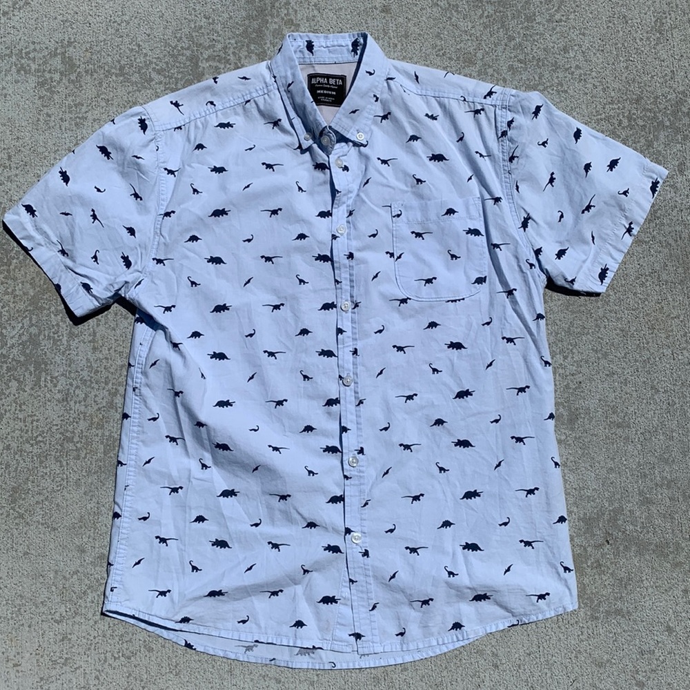 Light Blue w/ Navy Blue Dinosaurs Button Down